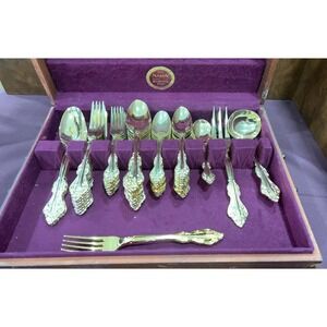 52 Piece Stanley Roberts Gold-Plated Stainless Steel Fltware In Silverware Chest